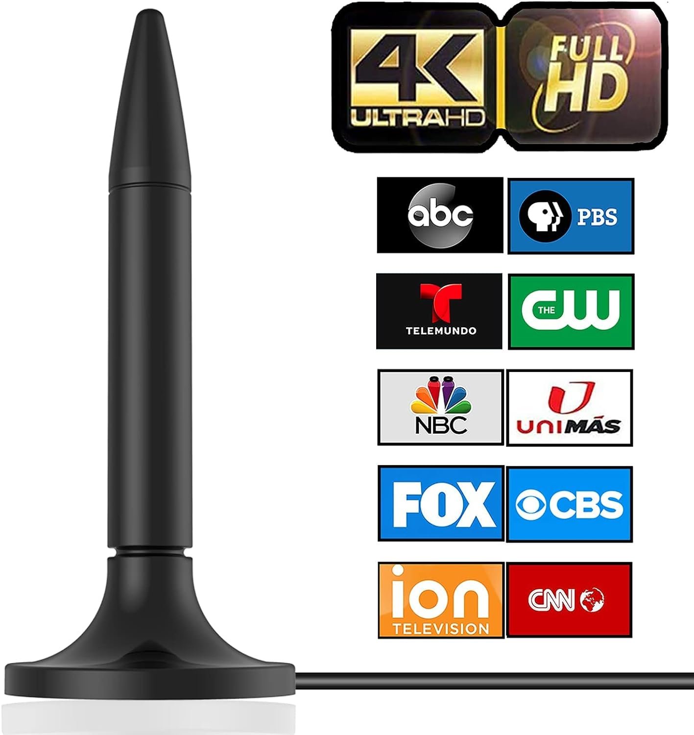 TV Antenna for Smart TV, 2024 Newest Clear 4K HD Digital TV Antenna Indoor 300+ Miles Range with Amplifier Signal Booster Free Local Channels Support All Television - 10ft High Performance Coax Cable