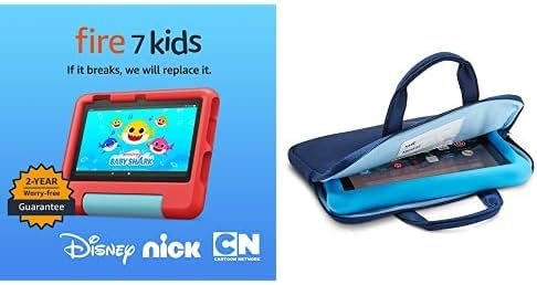 Amazon Fire 7 Kids tablet, 7" display 32GB (Red) + Kids Zipper Sleeve (Blue)