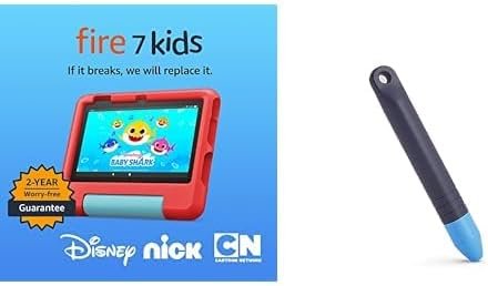 Fire 7 Kids Tablet (16GB, Red) + Kids Stylus