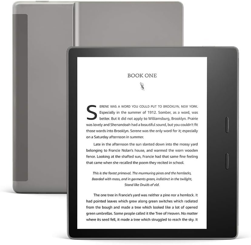 Kindle Oasis – With 7” display and page turn buttons – Wi-Fi + Free Cellular Connectivity, 32 GB, Graphite