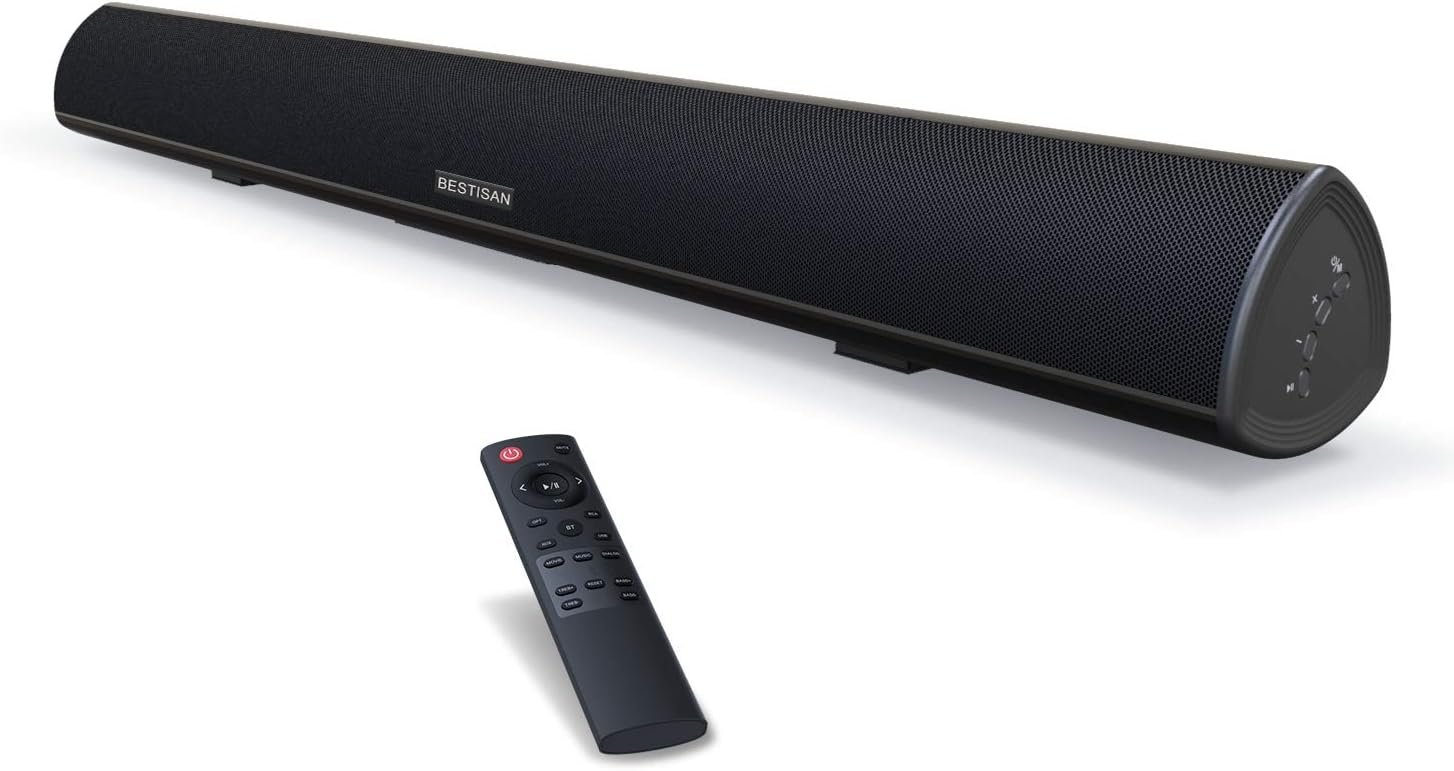BESTISAN Sound Bar, 100Watt Soundbar for TV, Wired & Wireless Bluetooth 5.0 Sound Bar(40 Inch, 6 Drivers, Optical, HDMI-ARC)
