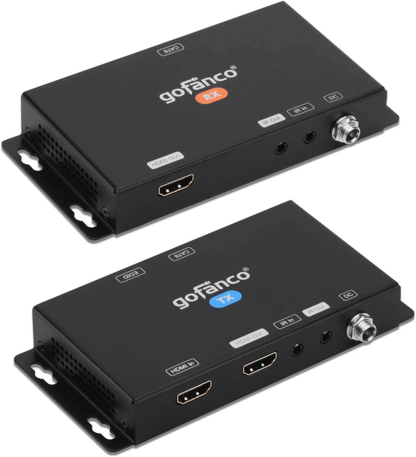 gofanco HDBaseT HDMI 2.0 Extender 4K - HDMI Balun 4K 60Hz 4:4:4 HDR Over CAT6 W/Loopout and Auto Downscaling (230ft @1080p and 130ft @4K) - Bi-Directional IR, PoC, EDID, 18Gbps, HDCP 2.2