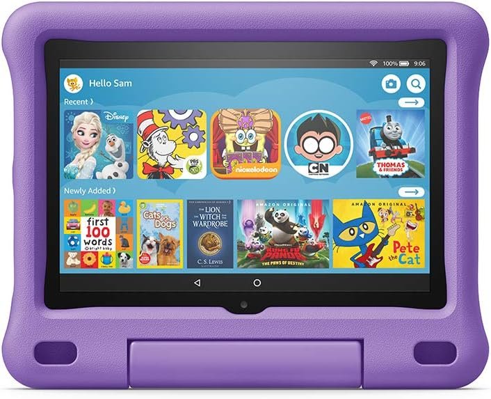 Fire HD 8 Kids tablet, 8" HD display, ages 3-7, 32 GB, includes a 1-year subscription to Amazon Kids+ content, Purple Kid-Proof Case, (2020 release)
