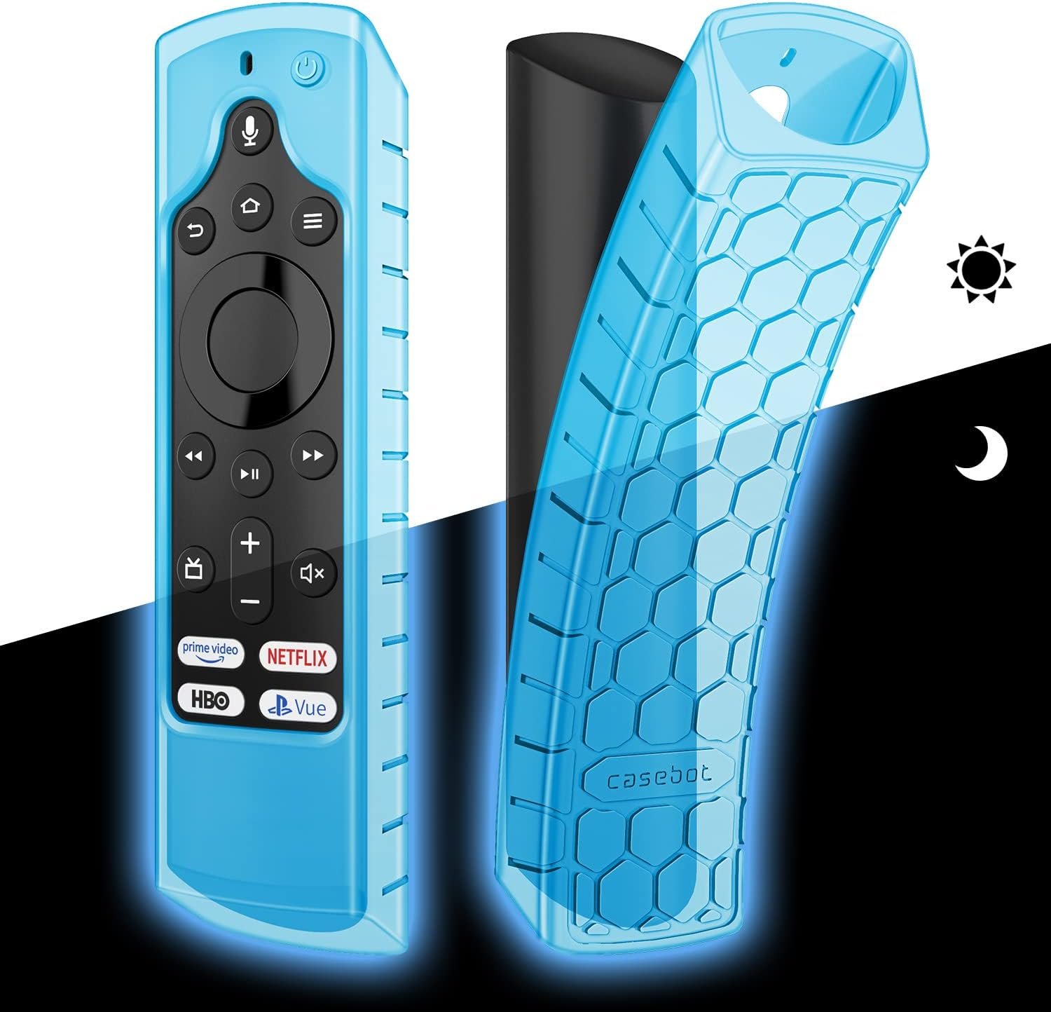CaseBot Silicone Case for Amazon Insignia Smart HD Fire TV Voice Remote (2019) - Honey Comb Series [Anti Slip] Shockproof Cover Compatible with Element Smart Fire TV Voice Remote, Blue-Glow