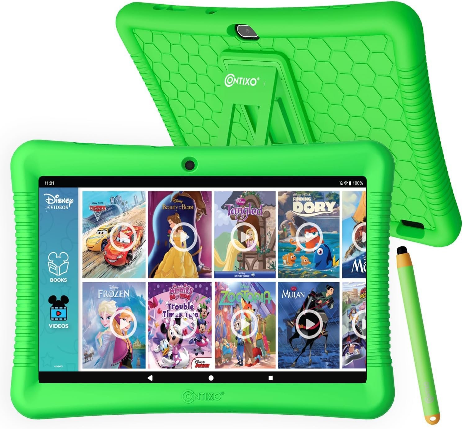 Contixo Kids Tablet K102-10-inch HD, Ages 3-7 Toddler Tablet, Parental Control, Android 10, 64GB, WiFi, Learning Tablet for Children with Disney E-Book Pre-Installed, Kid-Proof Case, Green