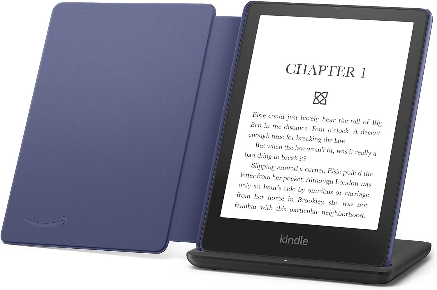 Kindle Paperwhite Signature Edition including Kindle Paperwhite (32 GB) - Denim - Without Lockscreen Ads, Fabric Cover - Denim, and Wireless Charging Dock