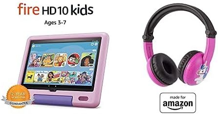 Fire HD 10 Kids Tablet, 10" HD Display (32 GB, Lavender) + Pink PlayTime Bluetooth Headset