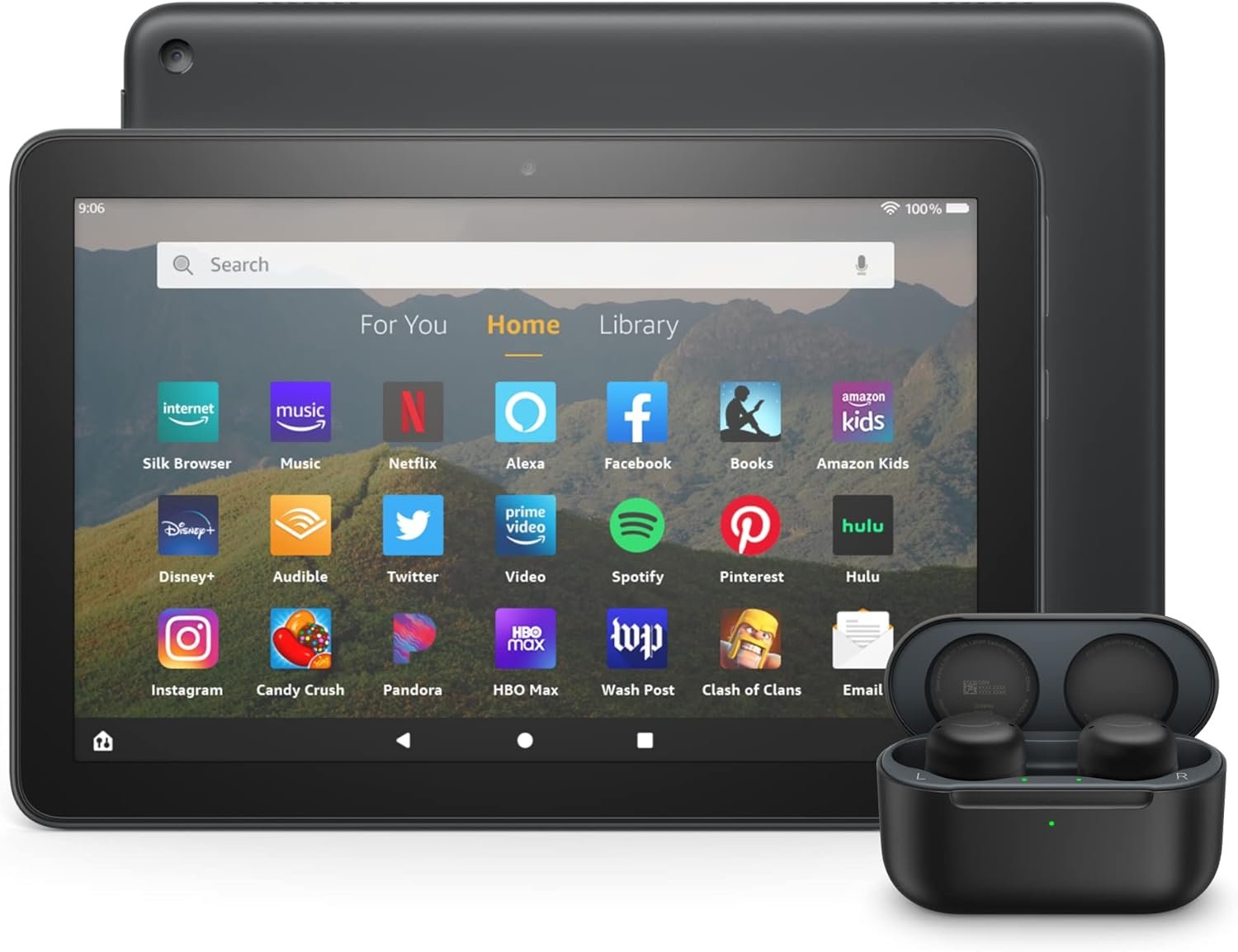 Fire HD 8 tablet Echo Buds bundle including Fire HD 8 tablet (Black, 64 GB), without Lockscreen Ads, 8" HD display, and All-new Echo Buds