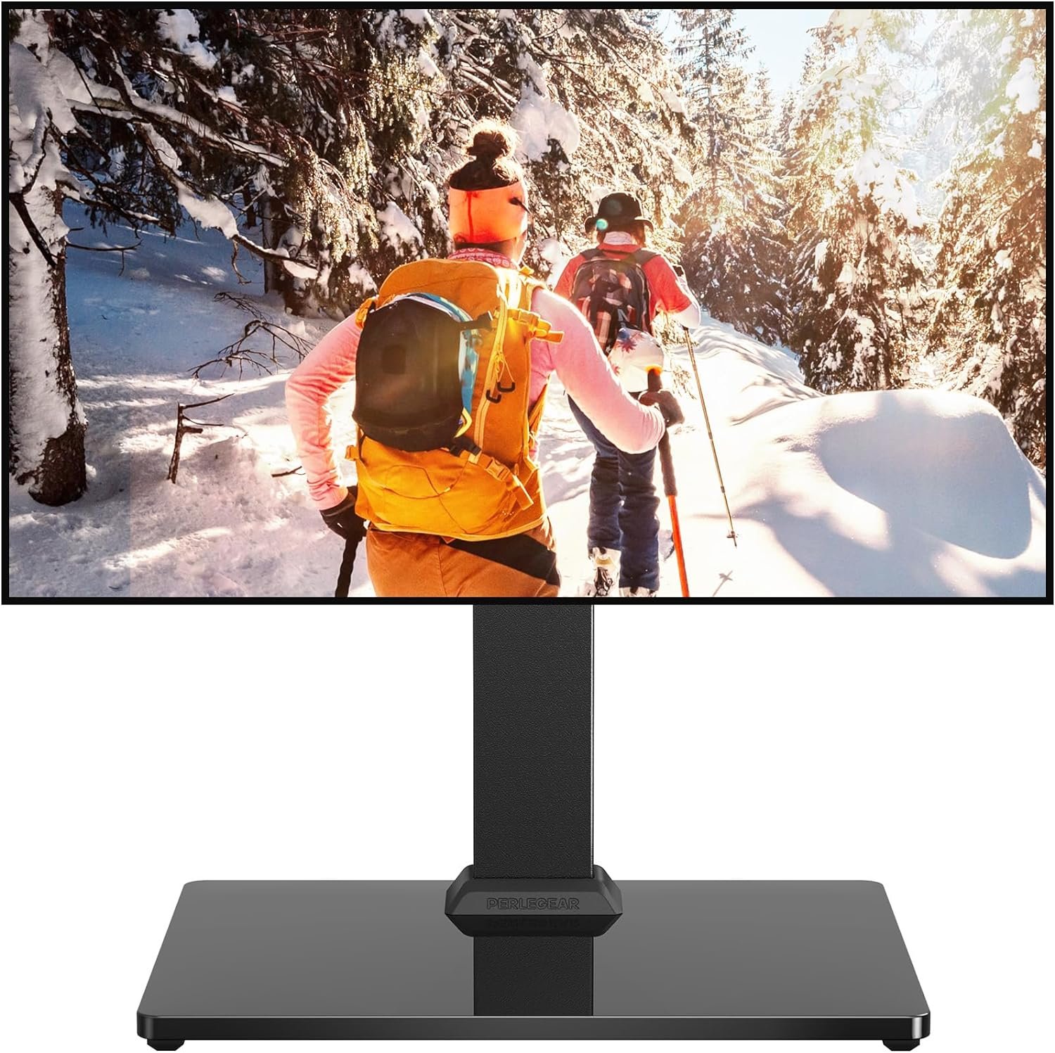 PERLEGEAR Universal TV Stand Base, Swivel Table Top TV Stand for 13-50 Inch Flat/LCD/LED TVs, Height Adjustable Monitor Mount Stand with Tempered Glass Base VESA 200x200mm Holds up to 99lbs,PGTVS16