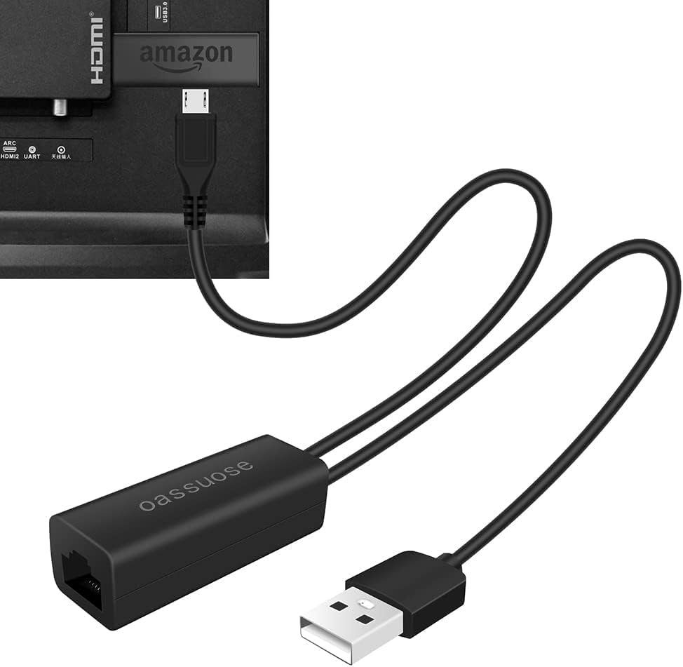Ethernet Adapter for Fire TV Stick,Fire Stick 4K Ethernet Adapter,for Chromecast Ultra/Google Home Mini and Other Streaming TV Sticks.Micro USB to RJ45 Ethernet Adapter-3.3ft
