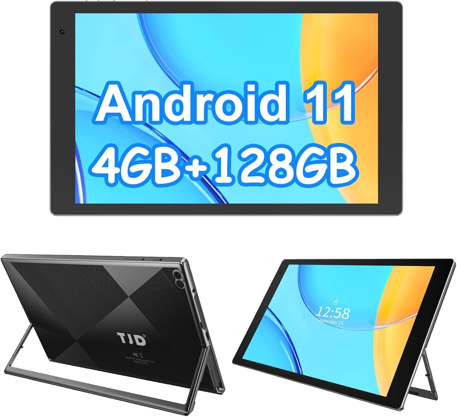 TJD Android 11 Tablet 10.1 Inch Tablets, 128GB ROM 512GB Expandable, Quad-Core Processor Tablet, 6000mAh Fast Charge, 8MP Dual Camera, IPS HD Touchscreen WiFi Bluetooth (Black)
