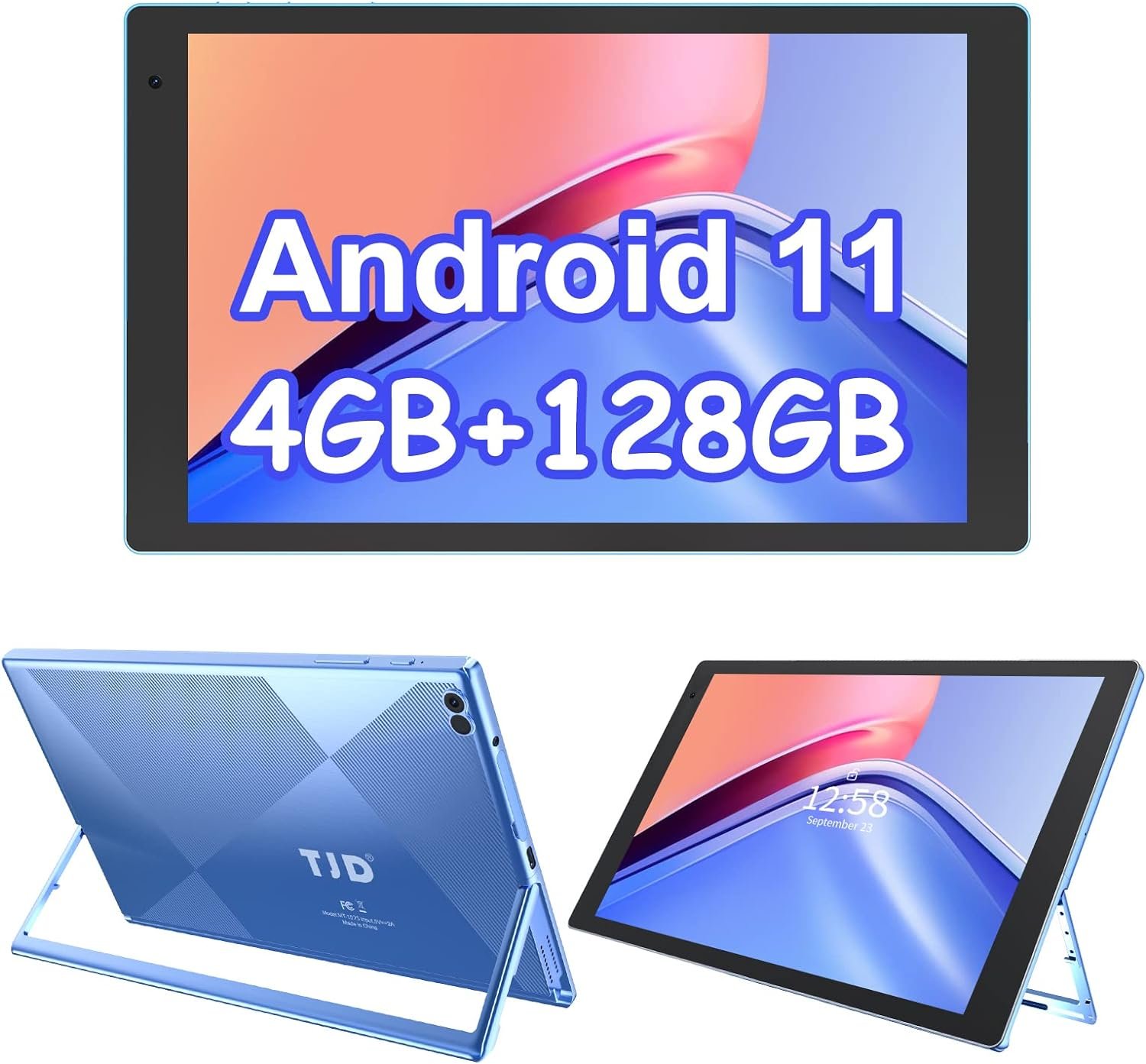 TJD Android 11 Tablet 10.1 Inch Tablets, 128GB ROM 512GB Expandable, Quad-Core Processor Tablet, 6000mAh Fast Charge, 8MP Dual Camera, IPS HD Touchscreen WiFi Bluetooth