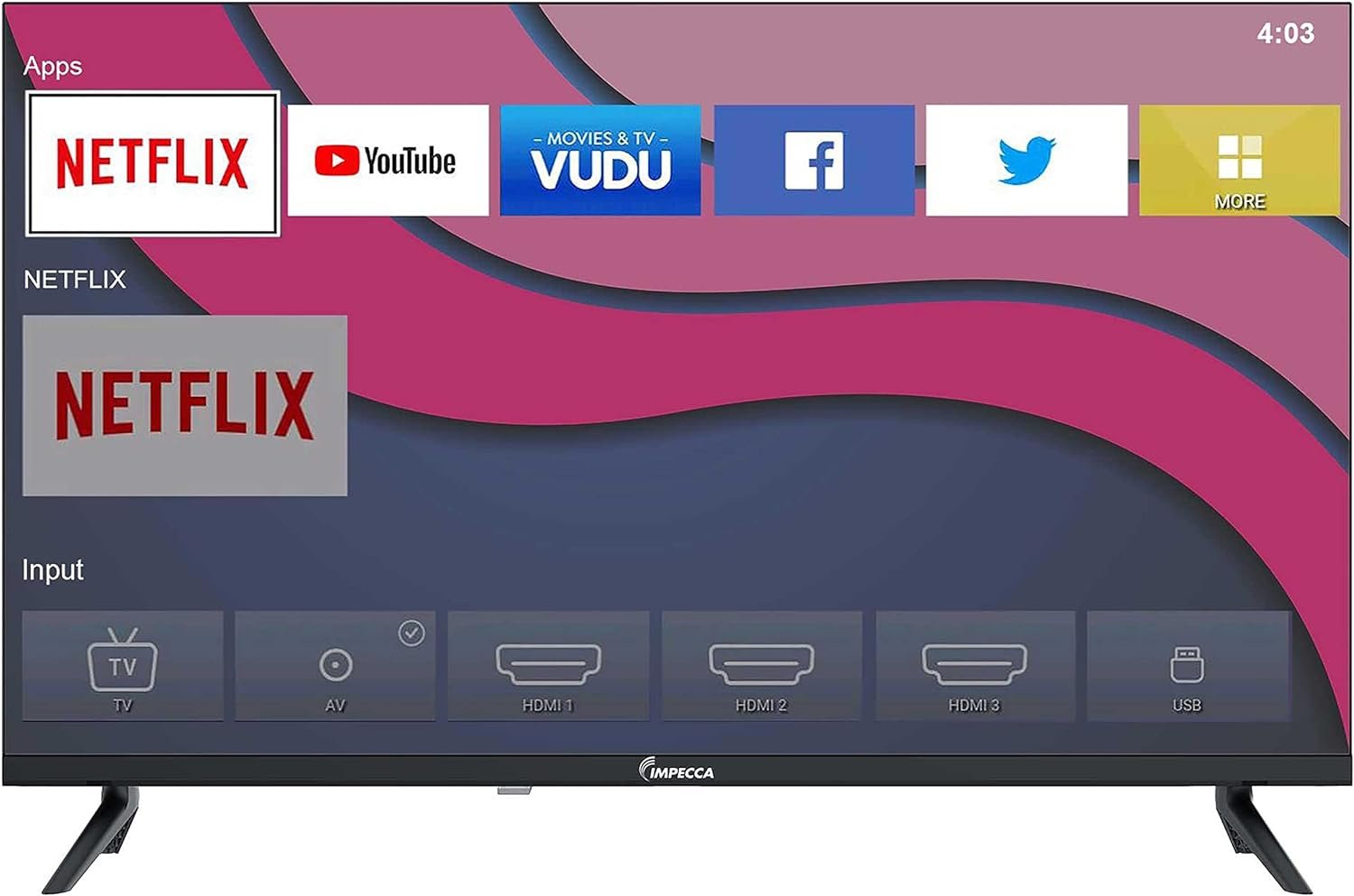 Impecca 40 Inch SMART TV, Full HD 1080P, Stream Netflix,YouTube, VUDU, BROWSER, APP-Store, Built-in Stereo Speakers, Full function Remote control -TL4002NS