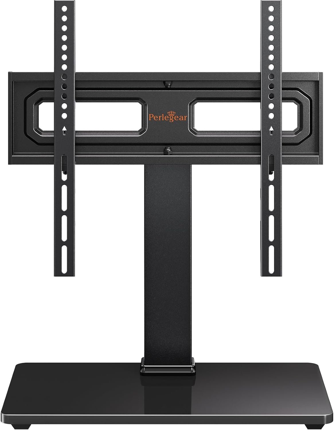 Perlegear TV Stand Mount, Universal Swivel TV Stand for 32–60,65 Inch LCD/LED/OLED TVs up to 88 lbs, Tabletop TV Stand with Tempered Glass Base, Height Adjustable TV Base with Tilt, Max VESA 400x400mm