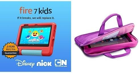 Amazon Fire 7 Kids tablet, 7" display 32GB (Red) + Kids Zipper Sleeve (Pink)