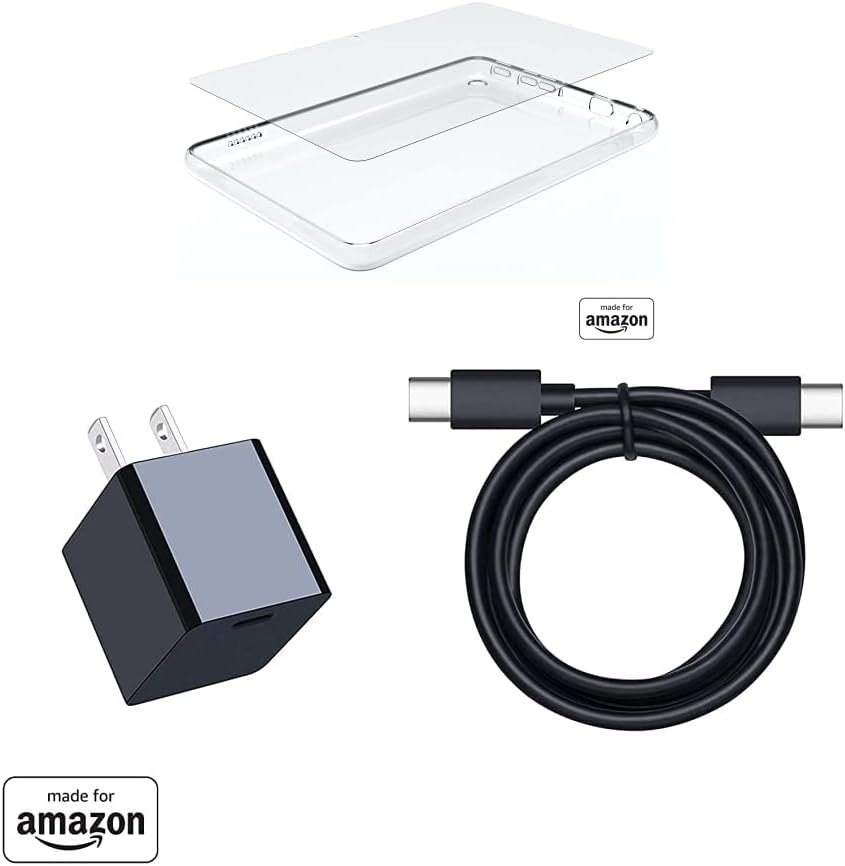 Amazon Fire HD 8 tablet (2022 Release) Bundle: Includes Made for Amazon Clear Case + Glass Screen Protector & Made For Amazon 15W Type-C Wall Charger with USB-C Cable