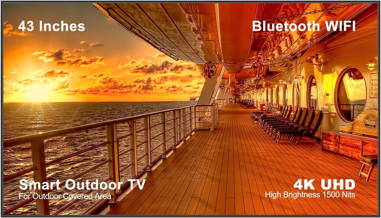 43 Inch Smart Outdoor TV, High Brightness Outdoor TV, WiFi, Bluetooth, HDMI Input, Built-in Speakers 10W x 2