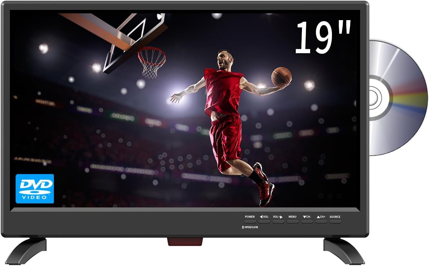 19 Inch TV with DVD Player Built-in, FHD 1080P LED Flat Screen DVD Combo TV w/Digital Tuner/HDMI/USB/AV/VGA Input, Small TV Suitable for Kitchen RV Bedroom Camper Truck Boat