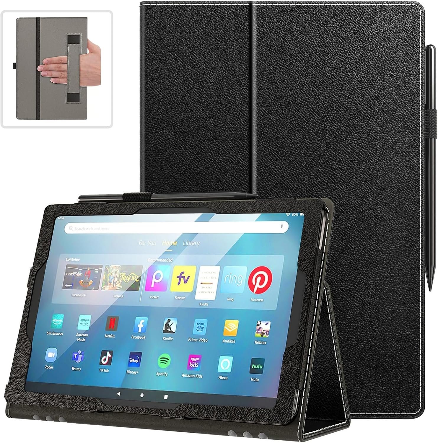 COOWPS for Amazon Fire Max 11 Tablet Case (13th Generation, 2023 Release) 11" - Slim Folding Stand Cover for Fire Max 11 Tablet with Auto Wake/Sleep, Hand Strap and Stylus Pen Holder, Black