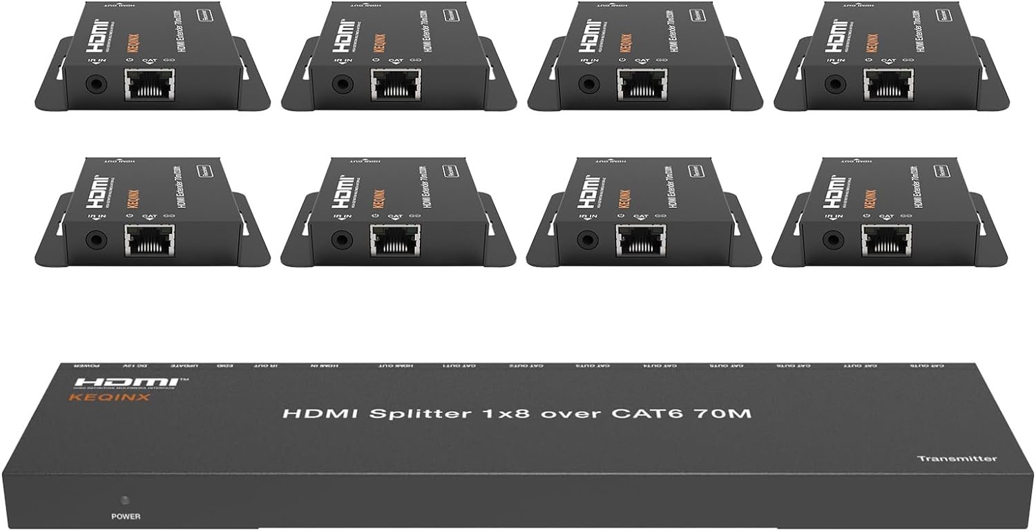 4K 1x8 HDMI Extender Splitter 70m/230ft HDMI Over Ethernet Splitter POC Satellite TV Splitters