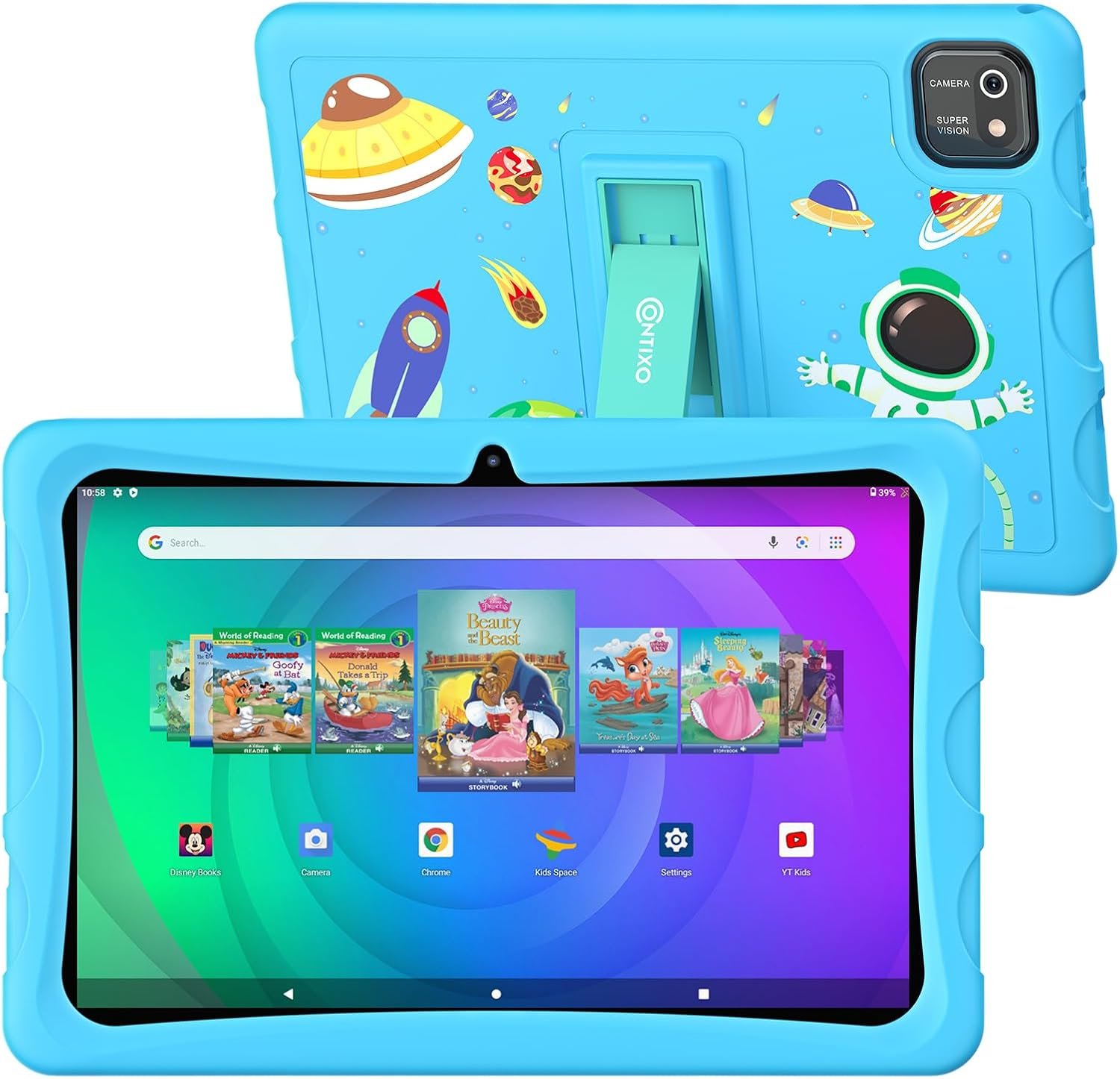 Contixo K103B Kids Tablet - Tablet for Kids Toddler with 80 Disney Edition Pre-Installed, 10 inch, Android 10, 64GB, Learning Tablet for Children, Kid-Proof case (Blue)