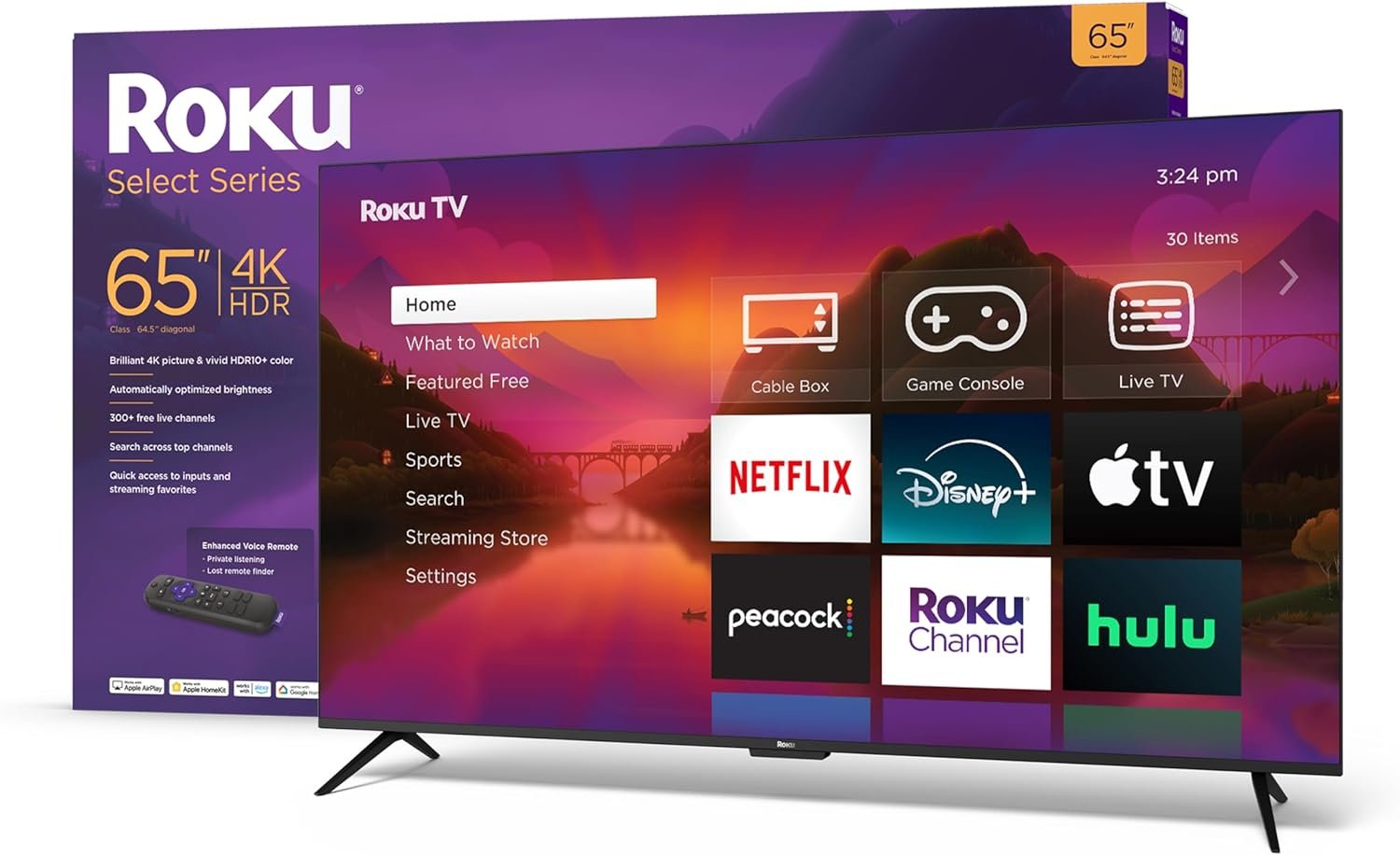 Roku Smart TV – 65-Inch Select Series 4K HDR RokuTV Enhanced Voice Remote, Brilliant 4K Picture, Automatic Brightness, & Seamless Streaming – Live Local News, Sports, Family Entertainment