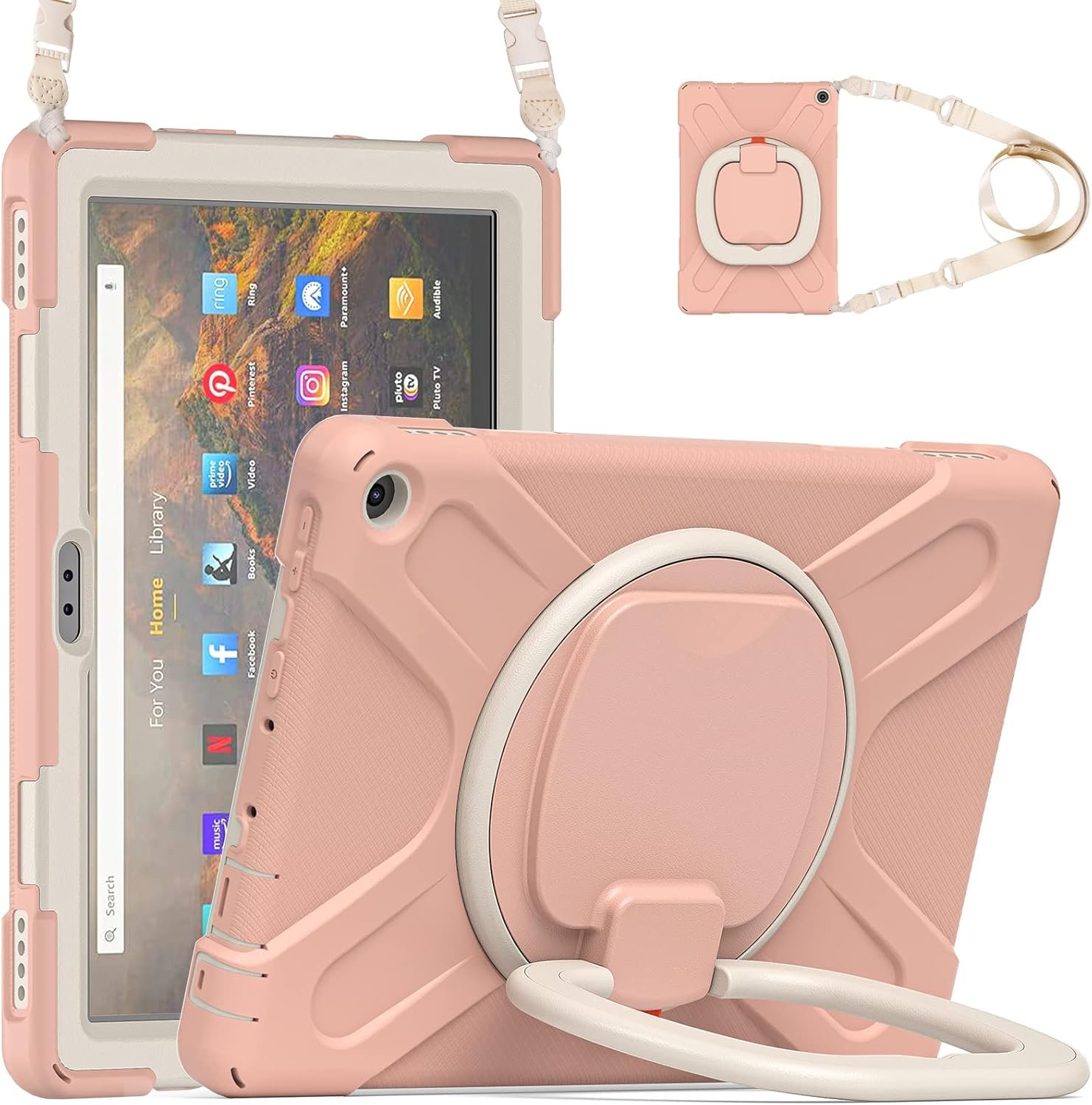 All-New Fire HD 10 & Fire HD 10 Plus Tablet case for Kids(2021 Release,11th Generation),Heavy Sturdy Shockproof Kids Case,Rotating Stand/Carrying Strap, Pink