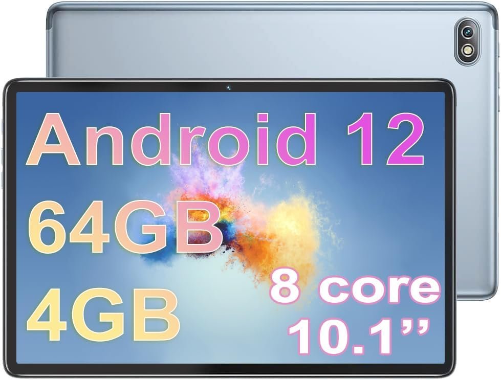 10.1 Inch Android 12.0 Tablets with 4GB RAM, 64GB ROM, 2.4G WiFi, BT 5.0, 13MP Front 5MP Rear Cameras, Quad Core, 5000mAh Battery unlocked Tablet with Sim Card Slot