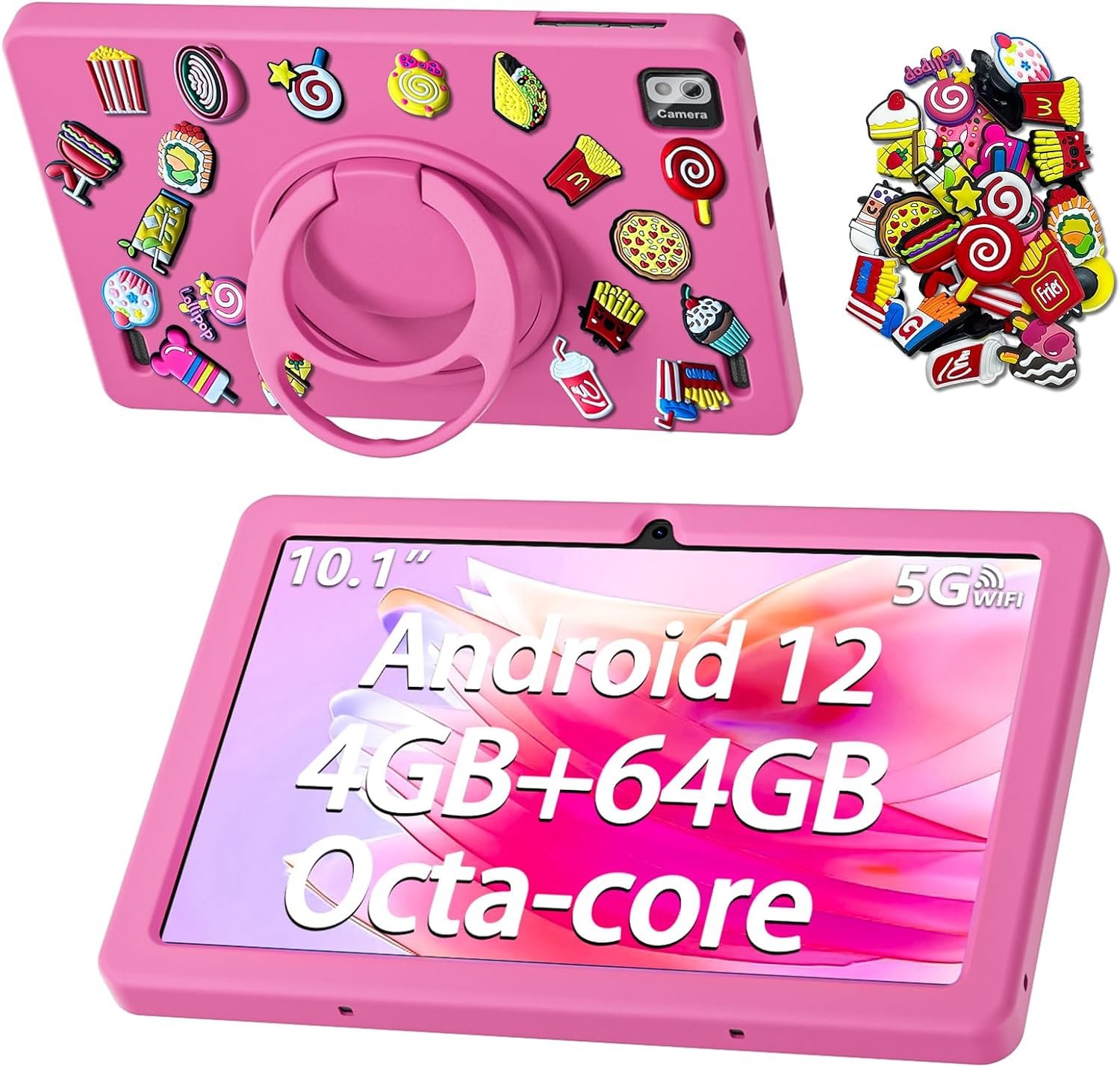 SGIN 10 Inch Kids Tablet, 4GB RAM 64GB ROM, Android 12 Tablet for Kids with Case, Octa-Core 2.0Ghz Processor, 1280 * 800 IPS, 2MP+5MP Camera, 6000mAh, GPS, WiFi, Bluetooth (Pink)