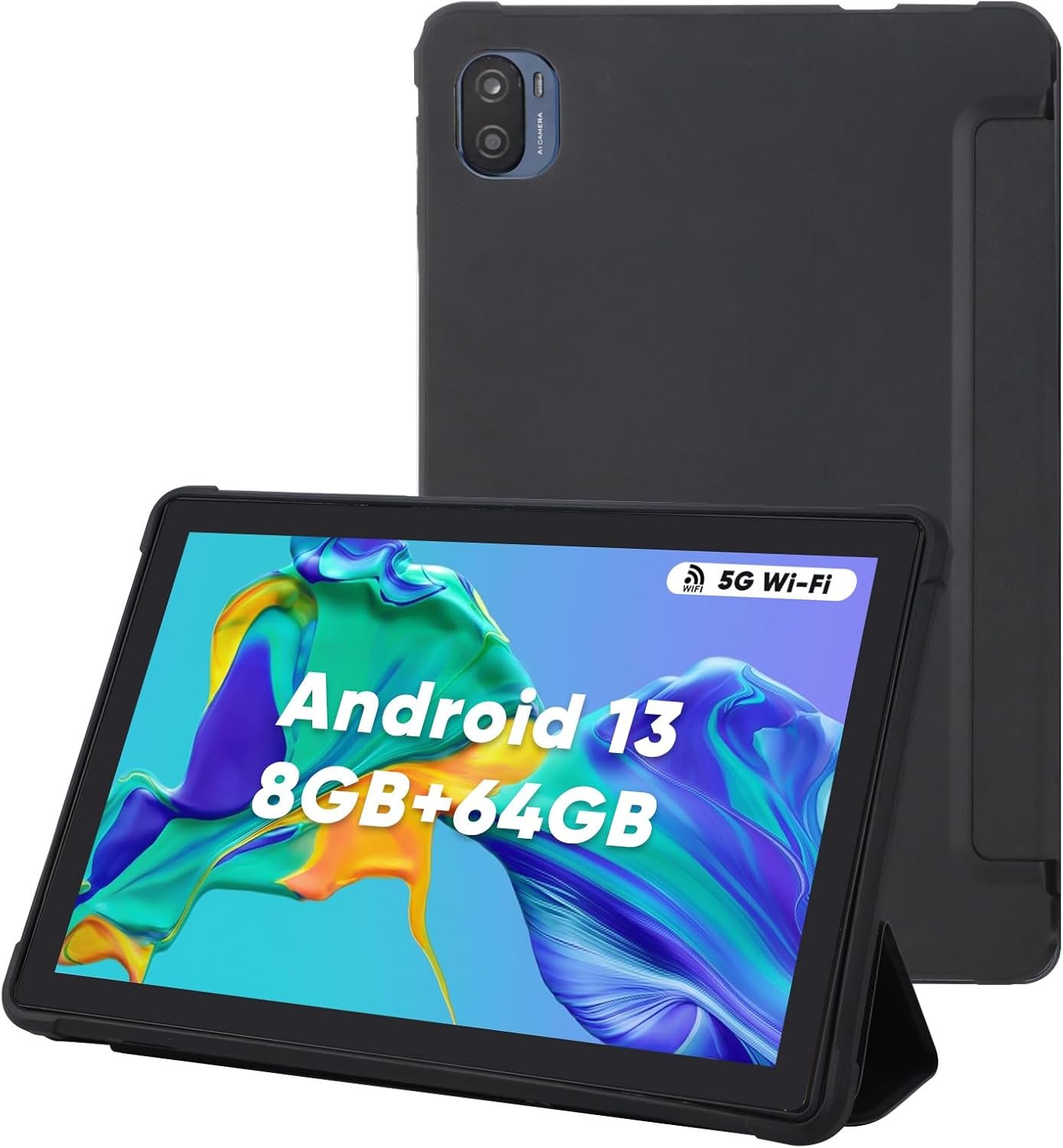 Tablet 10 inch Android Tablet with Case Octa-core Android 13 Tablets (4+4) 8GB ram 64GB rom, 5G WiFi 10 inch Tablet PC for Streaming Reading Touch Screen Dual Camera Support WiFi 6 Long Battery Life