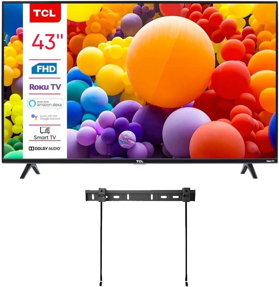 TCL 43-Inch Class S FHD 1080p Smart R0ku TV + Wall Mount WiFi Works with AIR Play Siri Alexa and Google Assistant (Renewed)