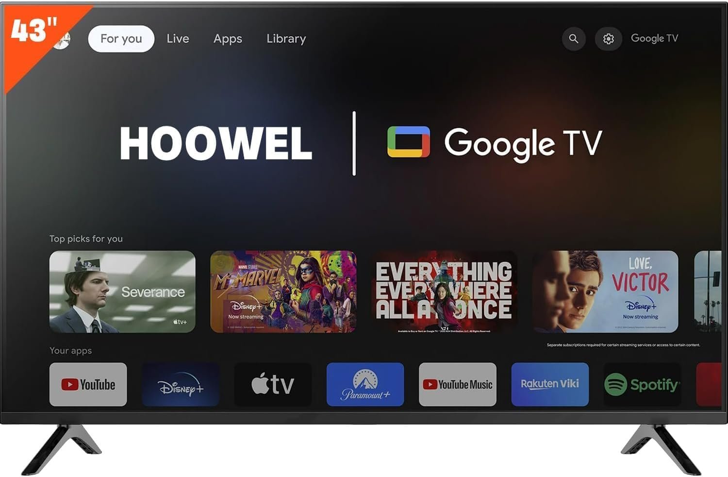 43 Inch 4K Ultra HD TV LED Smart Google TV(Bluetooth, Wi-Fi, USB, Ethernet, HDMI) Slim Design Smart tv with Built-in Google Assistant with Voice Remote Streaming Television, Black
