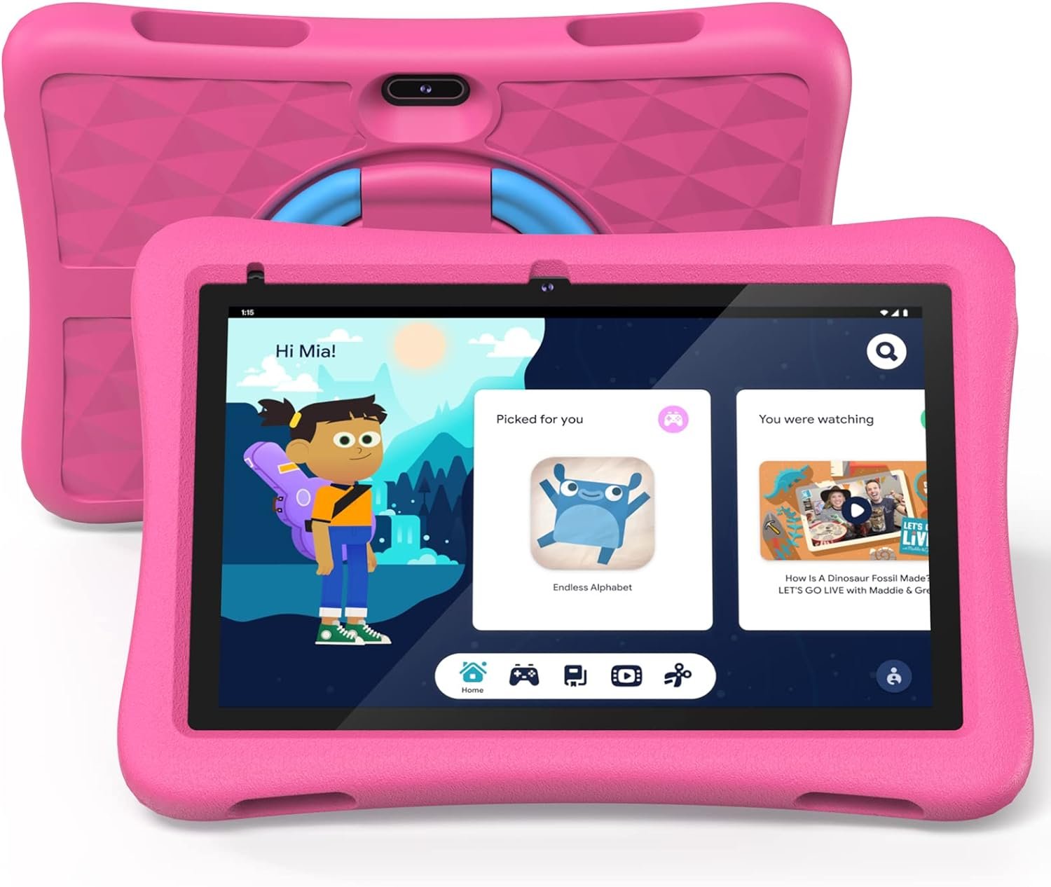 plimpton 10 Inch Kids Tablet, Android 13 Tablet for Kids with 4(2+2) GB RAM 32GB Storage, HD IPS Glass Screen, 6000mAh Battery, EVA Shockproof Case, Parental Control, YouTube(Pink)…