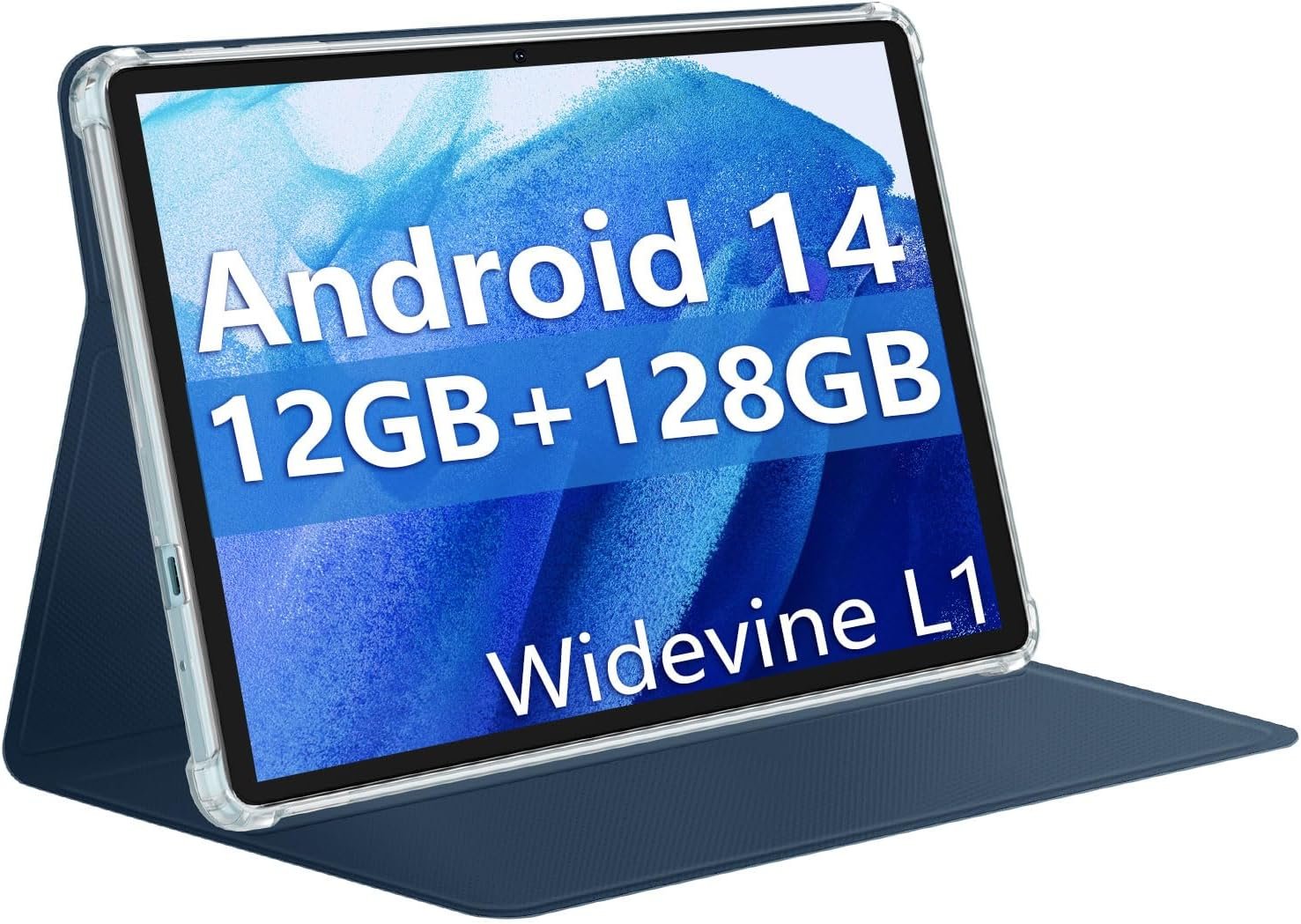 Android 14 Tablet 11 Inch Tablets, Octa Core Unisoc T606 Android Tablet, 12GB RAM + 128GB ROM, Widevine L1, 8000mAh Battery, WiFi/GPS Tablet PC - Blue