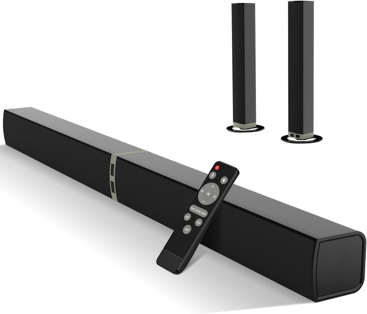 MZEIBO TV Sound Bar, Sound Bars for Smart TV, Bluetooth 5.0 Soundbar 60W 32Inch Detachable Soundbars with HDMI-ARC/Optical/AUX Connection, TV Speakers Soundbar for Home Theater Audio