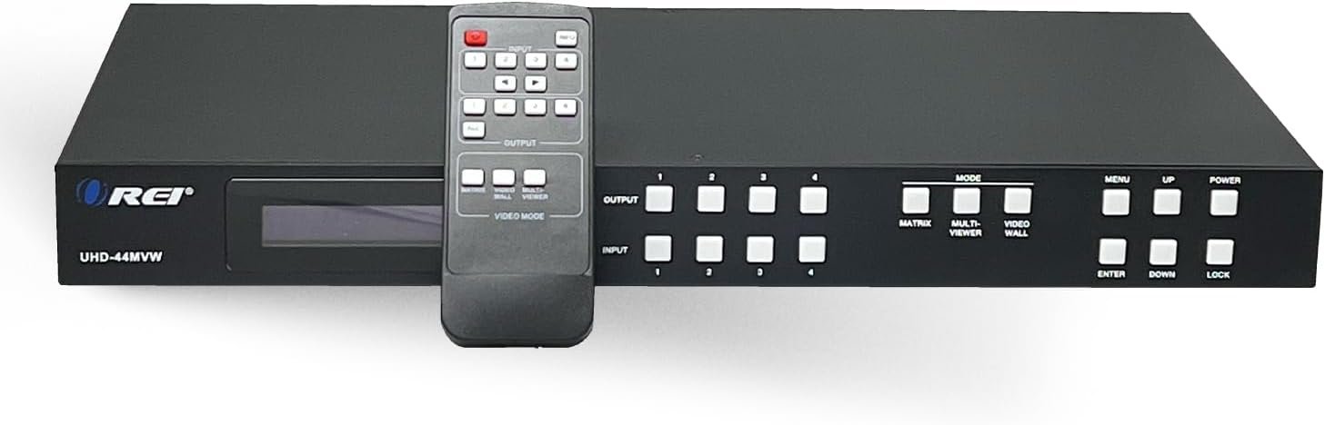 OREI 4K 4x4 HDMI Matrix Video Wall Controller Processor Multiviewer Display Upto 4K 60hz 2x1, 1x2, 1x3, 1x4 Supports 180 Degree Rotate RS-232 Audio Extraction (UHD-44MVW)