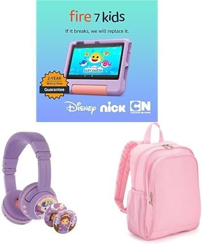 Fire 7 Kids (16GB, Purple) Back to School Bundle with Backpack and Headset