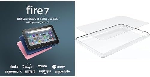 Fire 7 tablet (16 GB, Black, Ad-Supported) + Made for Amazon Clear Case (Clear)