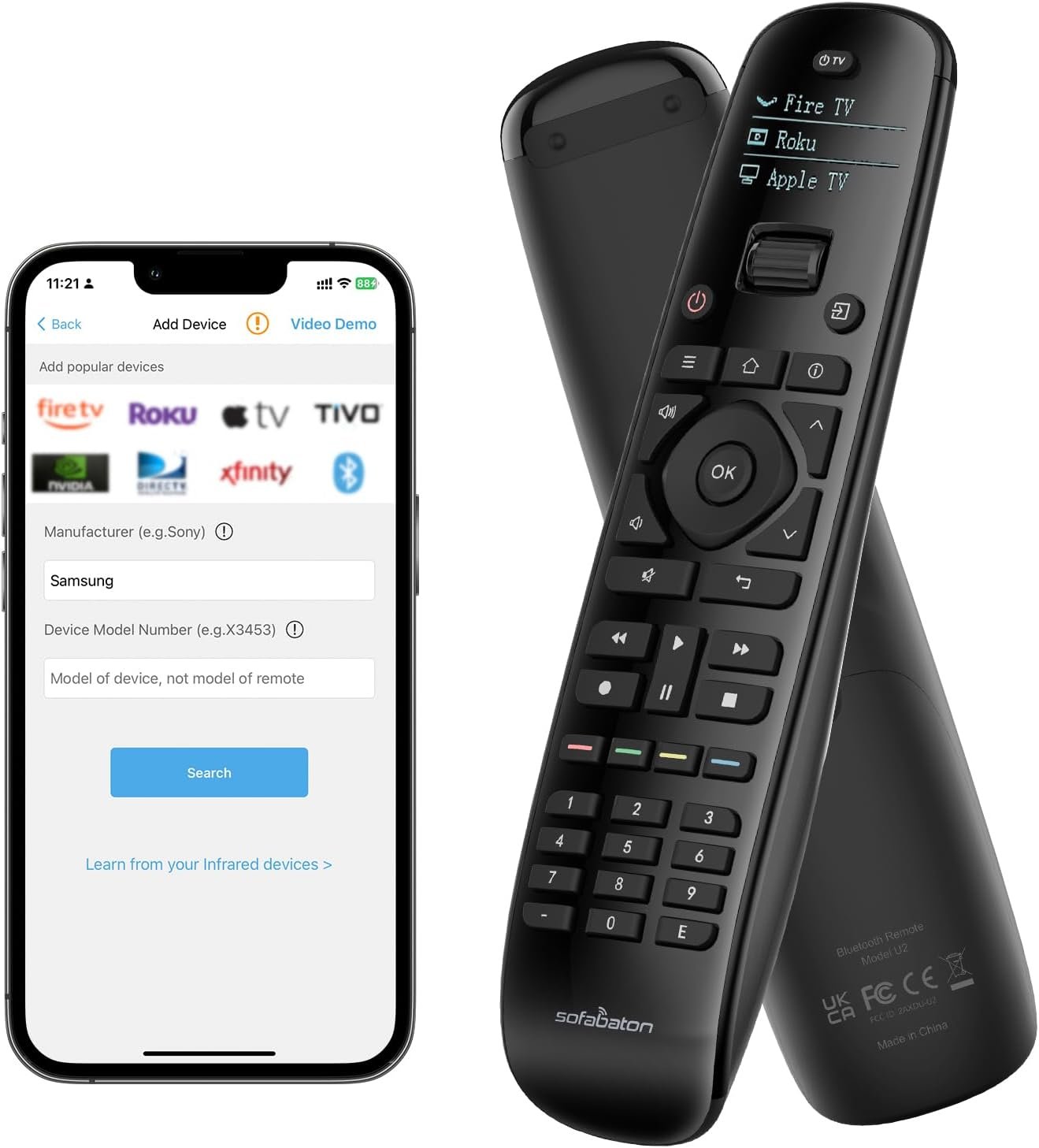 Sofabaton U2 Universal Remote Control with Smart App, Customizable Macro Button, All in one Remote Control for TVs/DVD//Blu-ray/STB/Projector, Works with Infrared & Bluetooth Devices