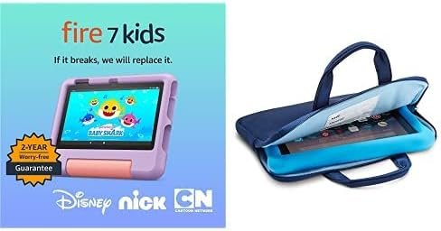 Amazon Fire 7 Kids tablet, 7" display 32GB (Purple) + Kids Zipper Sleeve (Blue)