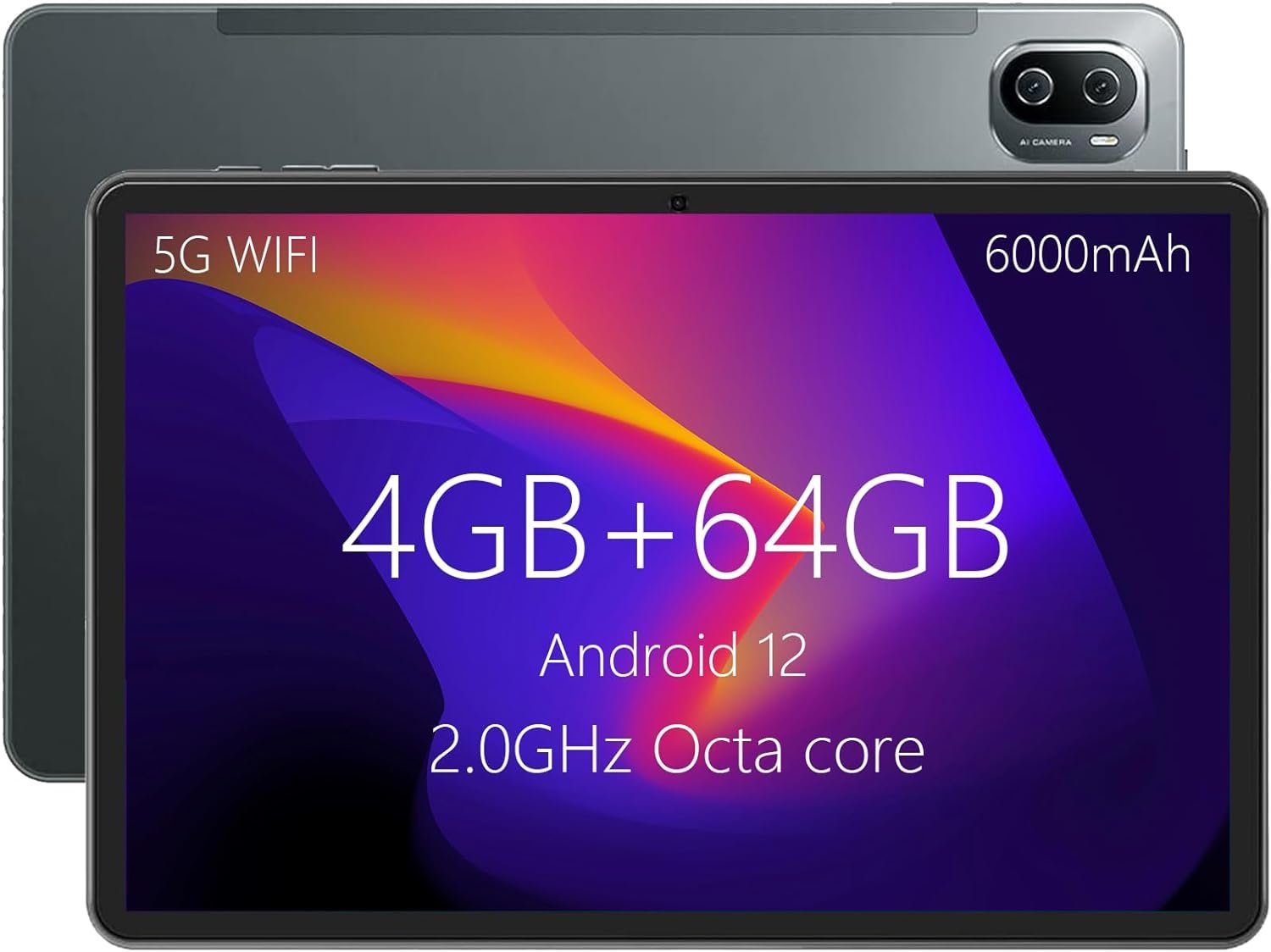 Tablet, 10.1 Inch Android tablet with Octa-Core Processor 4GB RAM 64GB ROM 1280 X 800 HD IPS Touch Screen 6000mAh Battery, Tablet with GPS 5G WiFi BT Dual Camera for Adult Kids Gifts