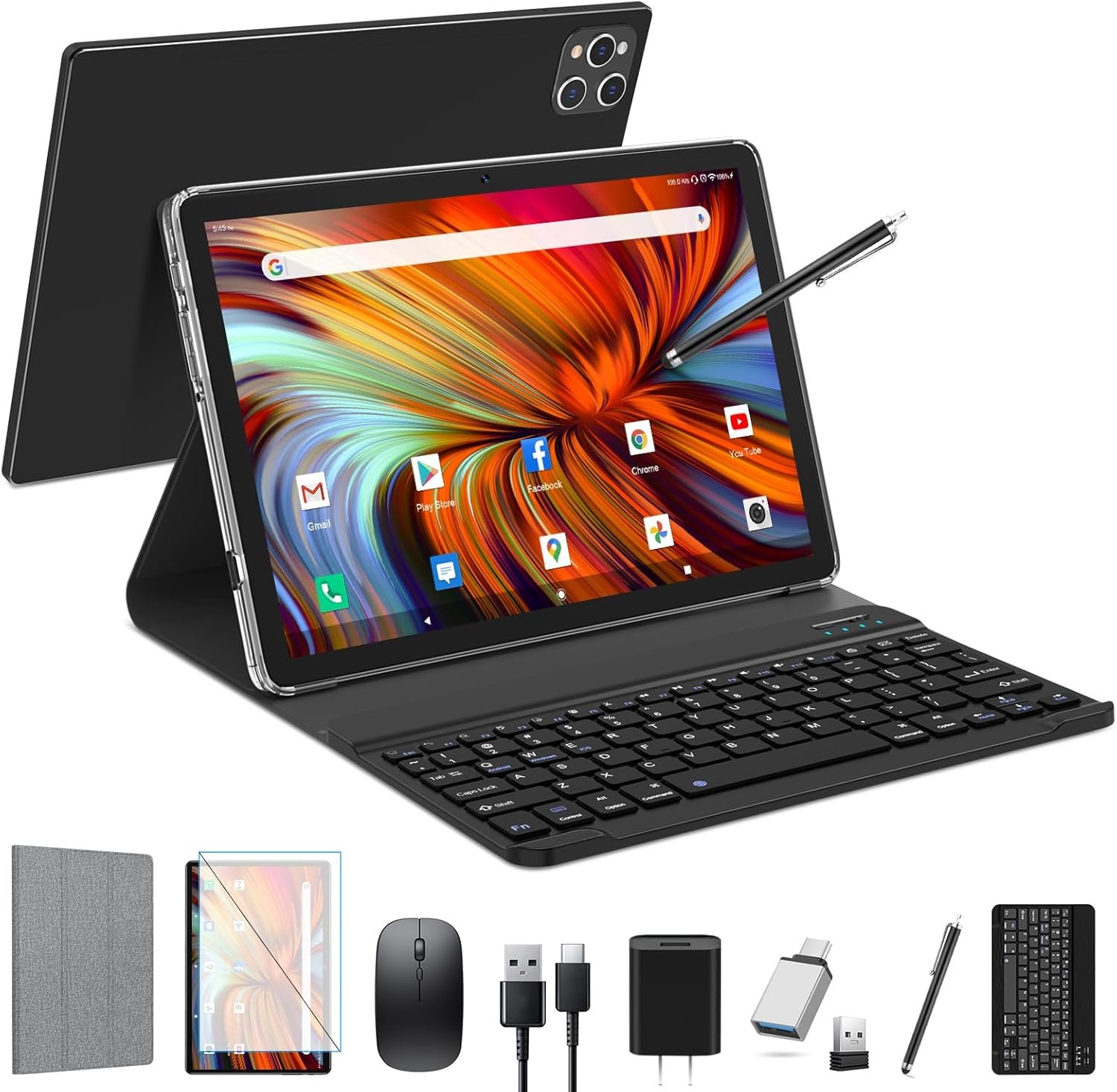 Android Tablet 2024 Newest Tablet 10 inch, Android 13 Tablet with Keyboard,128GB ROM 16GB RAM TF1TB Expand,Octa-Core Tablet with 5GWiFi,1080FHD,13MP+8MPCamera,Bluetooth5.0,GPS,Mouse,Case,Black