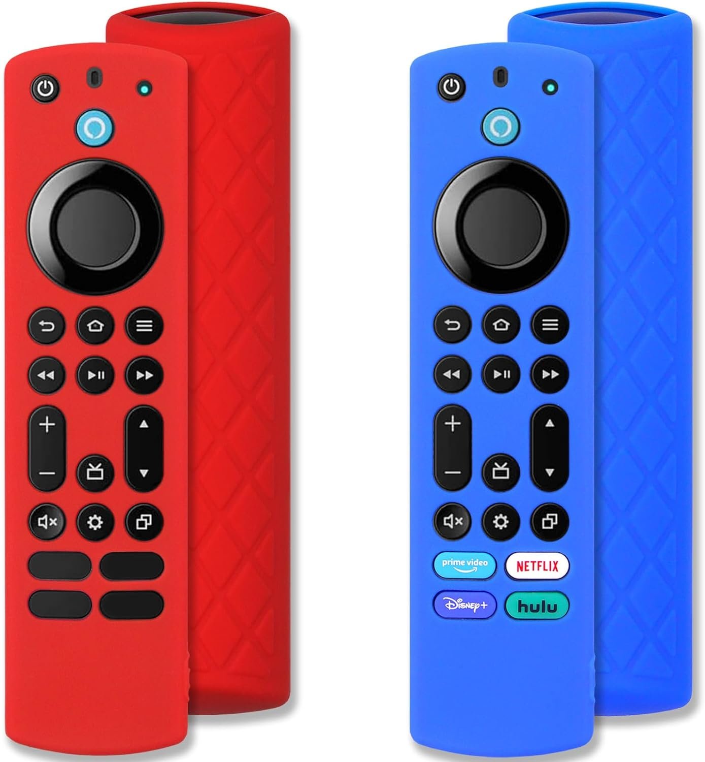 Pinowu Silicone Remote Case (2pcs) for Firestick 4K Max (2nd)/ Toshiba/Insignia/Pioneer/Omni (QLED) Series Fire TV Alexa Voice Remote Enhanced w/Lanyard (Red+Blue, NOT Glow)