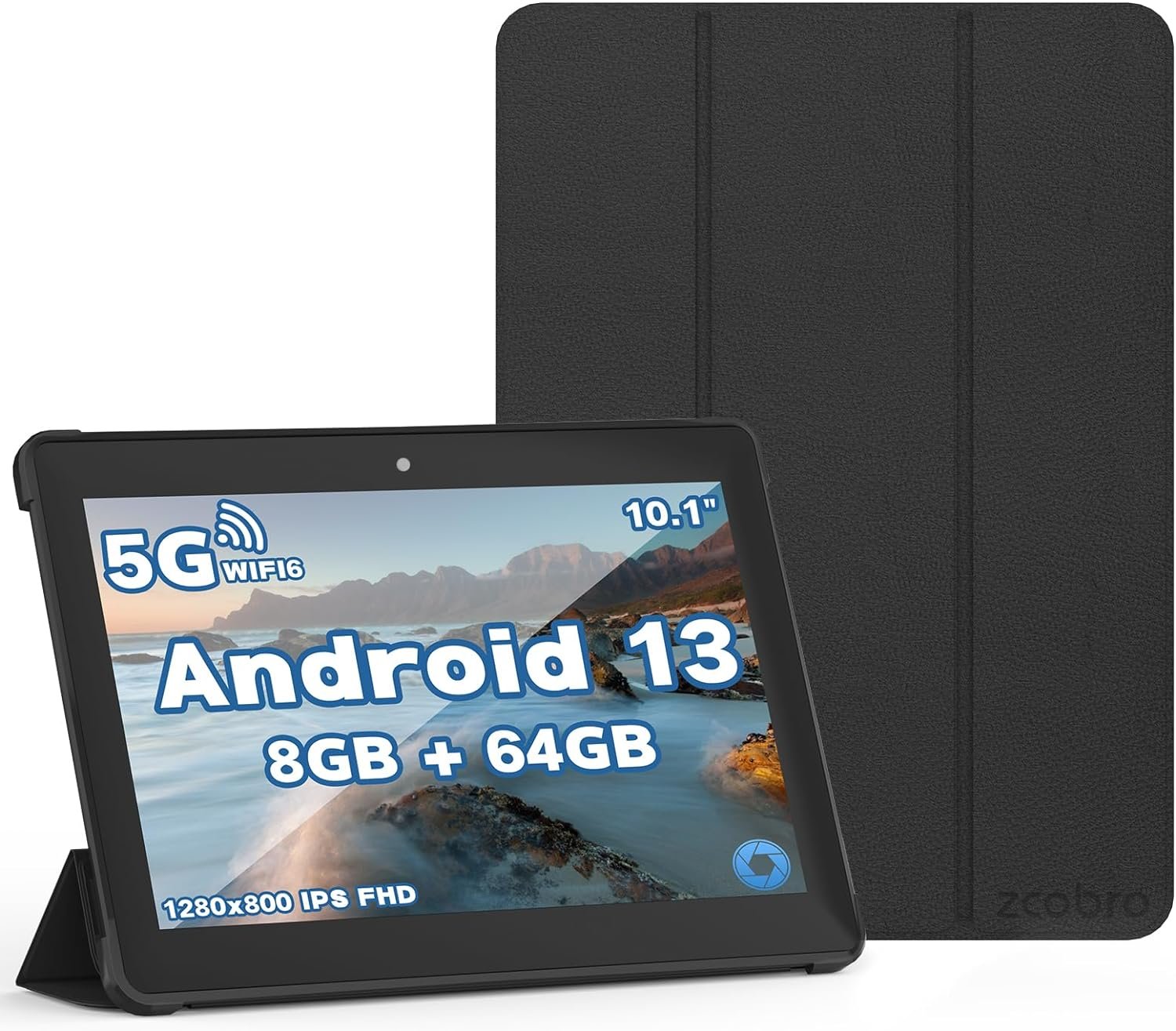 Android Tablet 10 inch, Android 13 Tablet for Adults Google Certified Tablet with Case (4+4) 8GB 64GB WiFi Tablets PC with IPS Touch Screen, Octa-Core Processor, Bluetooth Dual Camera