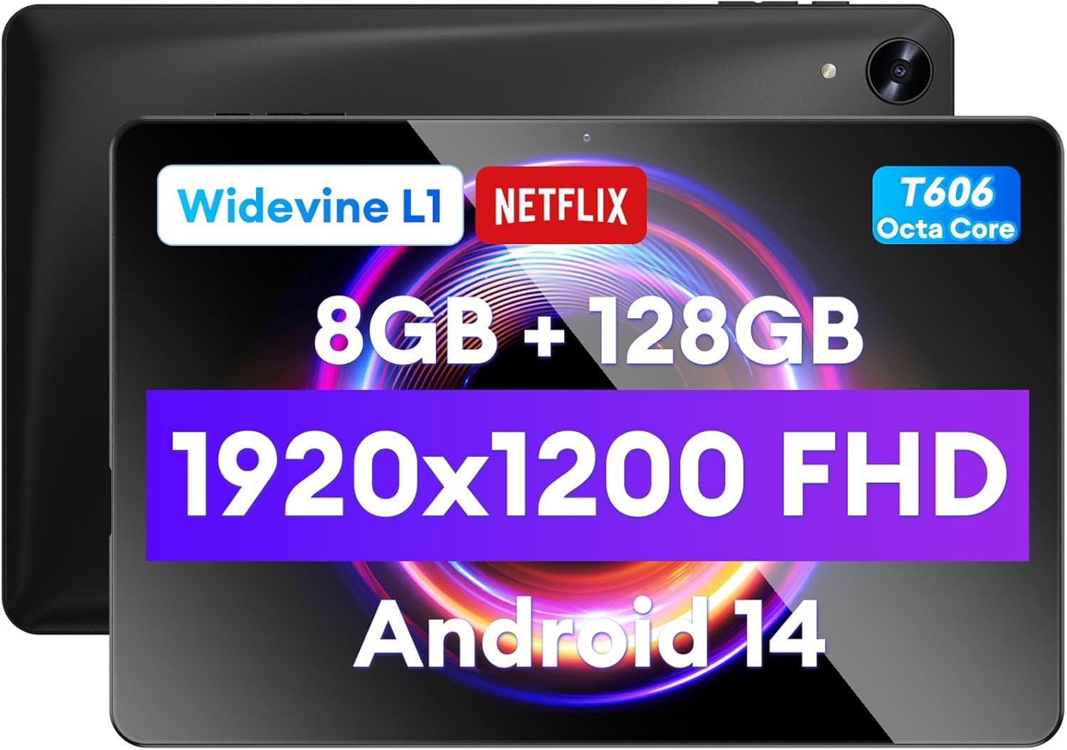 Headwolf Android 14 Tablet 10 inch Tablets, WPad5 Octa Core FHD 1920 * 1200 Display Android Tablet, 8GB RAM + 128GB ROM, Widevine L1, 5500mAh, WiFi Tablet PC