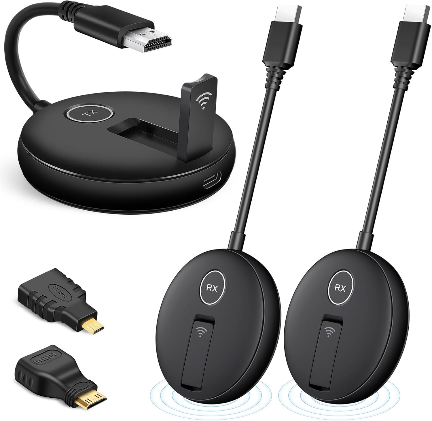 Wireless HDMI 1Transmitter and 2Receiver, Plug and Play, Multi-TV Expansion(up to 1Transmitter to 4Receiver), Wireless HDMI Extender Kit Supports Stream Video from Laptop to HDTV/Projector/Tablet
