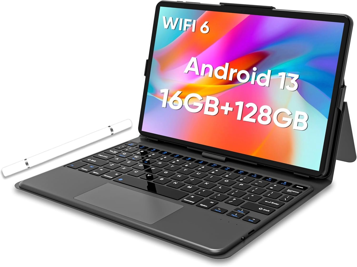 Android13 Tablet, 10inch 2in1 Tablet PC, Large Storage 16GB+128GB+512GB Expand, Powerful Quad-core CPU with Keyboard, Stylus, Dual Camera, Fastest WiFi6, Bluetooth,HD Touchscreen Display Widevine L1