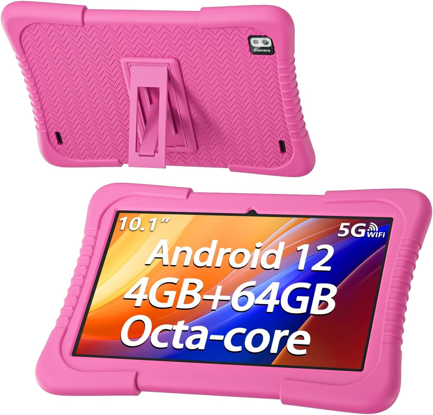 SGIN 10 Inch Tablet, 4GB RAM 64GB ROM Android 12 Tablet with Proof Case, Octa-Core 2.0Ghz Processor, 1280 * 800 IPS, 2MP+5MP Camera, GPS, WiFi, Bluetooth, 6000mAh(Pink)