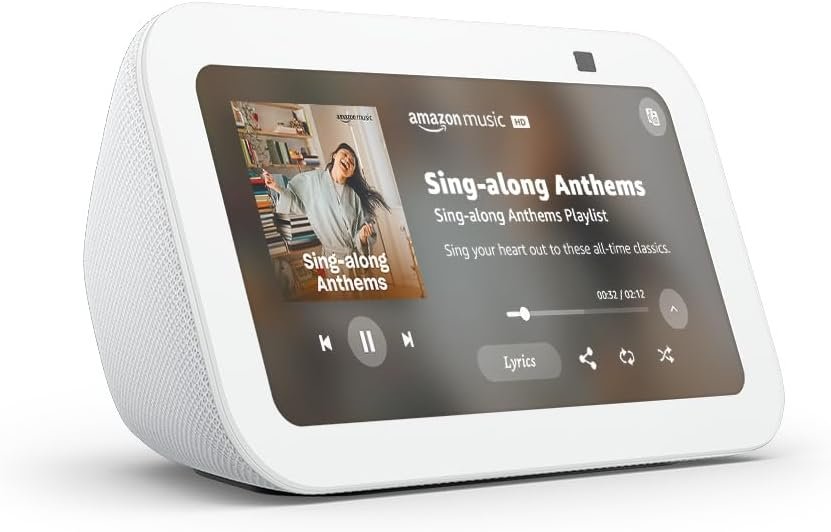 Amazon Echo Show 5 (newest model), Smart display with 2x the bass and clearer sound, Glacier White