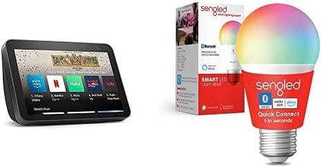 Echo Show 8 (2nd Gen) | Charcoal with Sengled Bluetooth Color bulb | Alexa smart home starter kit